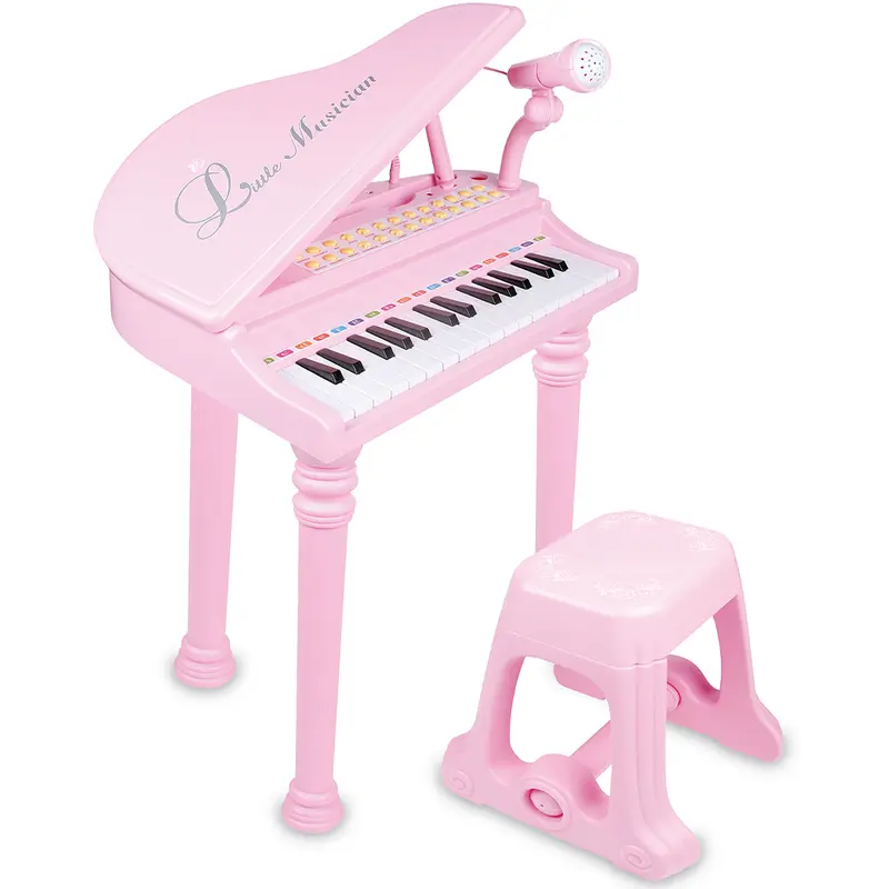 Pianoforte per Bambini 31 Tasti con Sgabello Microfono Luci Funzioni Educative Rosa