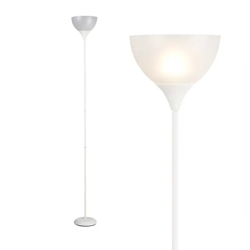 Piantana da Terra Ufficio Soggiorno Metallo Bianco Paralume Trasparente H.185cm E27
