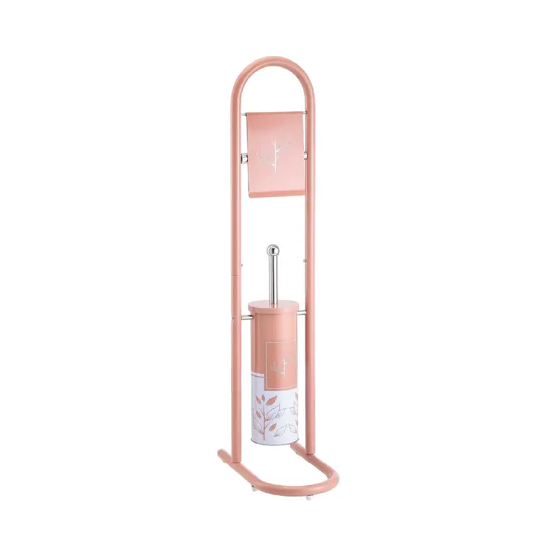 Piantana Portarotolo Porta Scopino Colonna da Bagno Metallo Verniciato Rosa