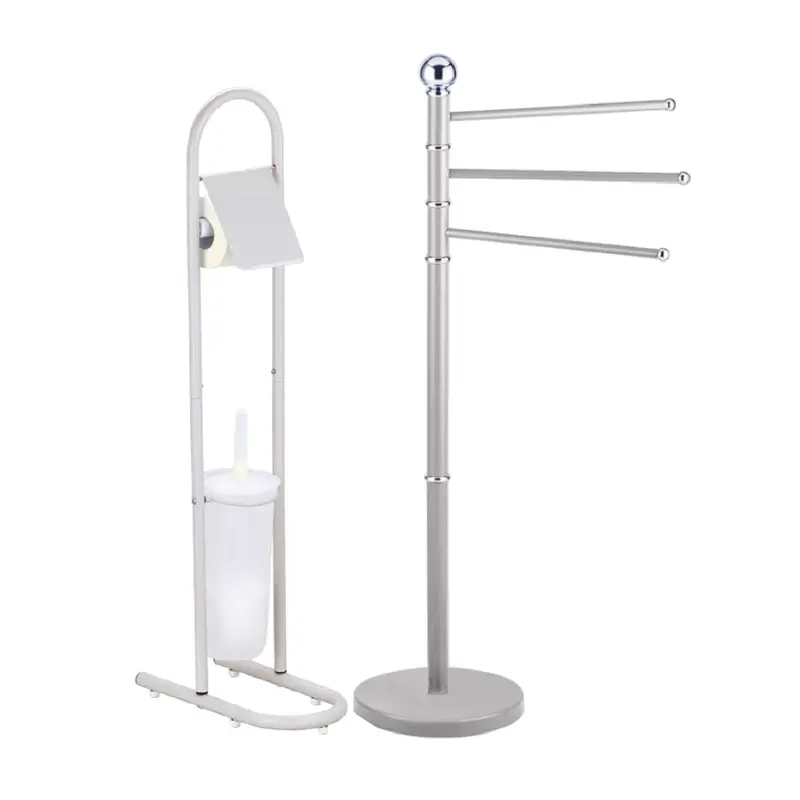 Piantane da Bagno kit 2pz Portarotolo Porta scopino Porta Asciugamani 3 Bracci Grigio