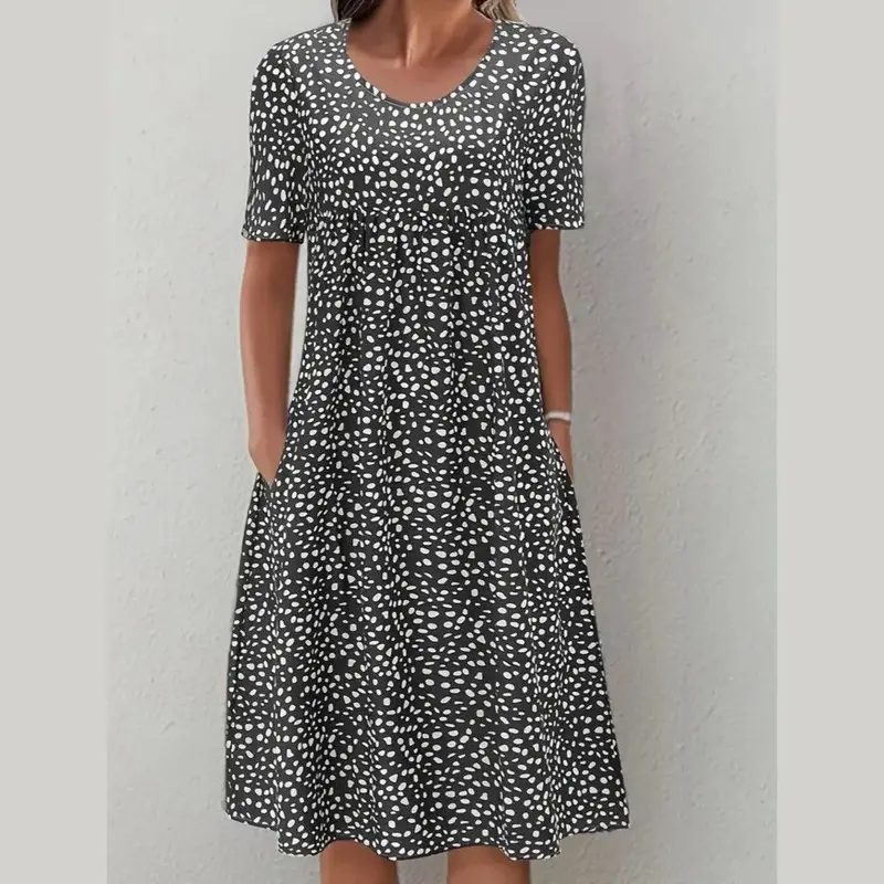 Pine Round Neck Bohemian Floral Dress
