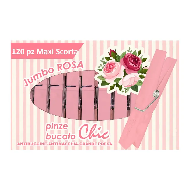 Pinze Bucato Jumbo 120pz In Plastica e Acciaio Resistenti Rosa Maxi scorta