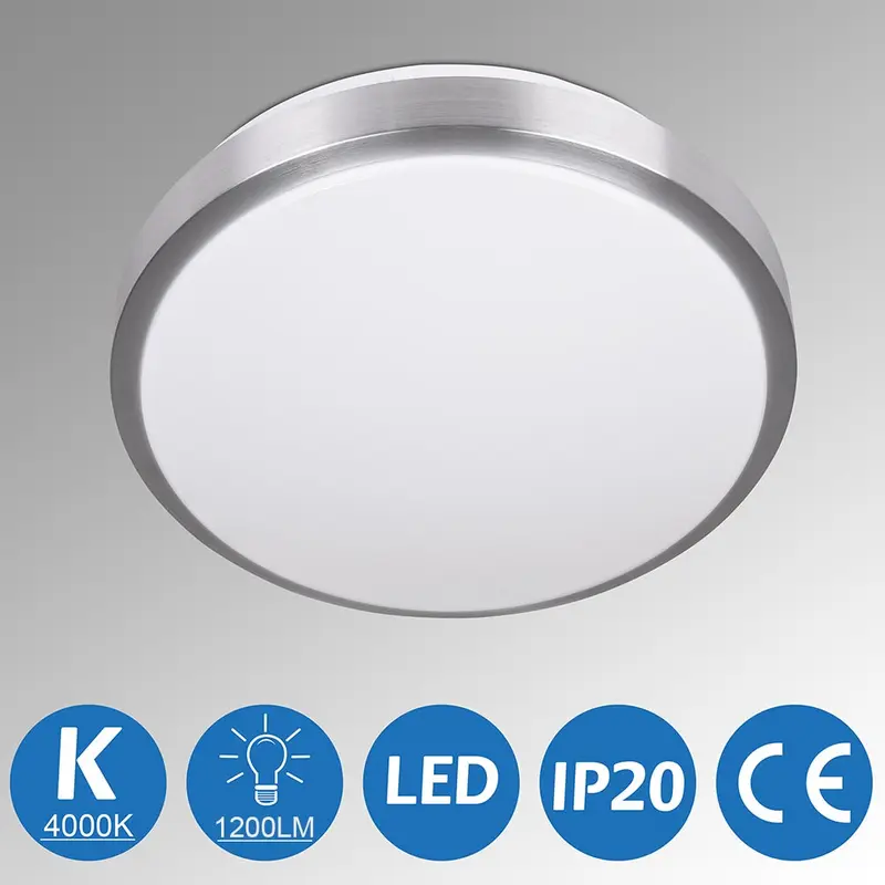 Plafoniera Led Tonda 12W Bianca 4000k Risparmio Energetico 29.5cm 1200LM Silver