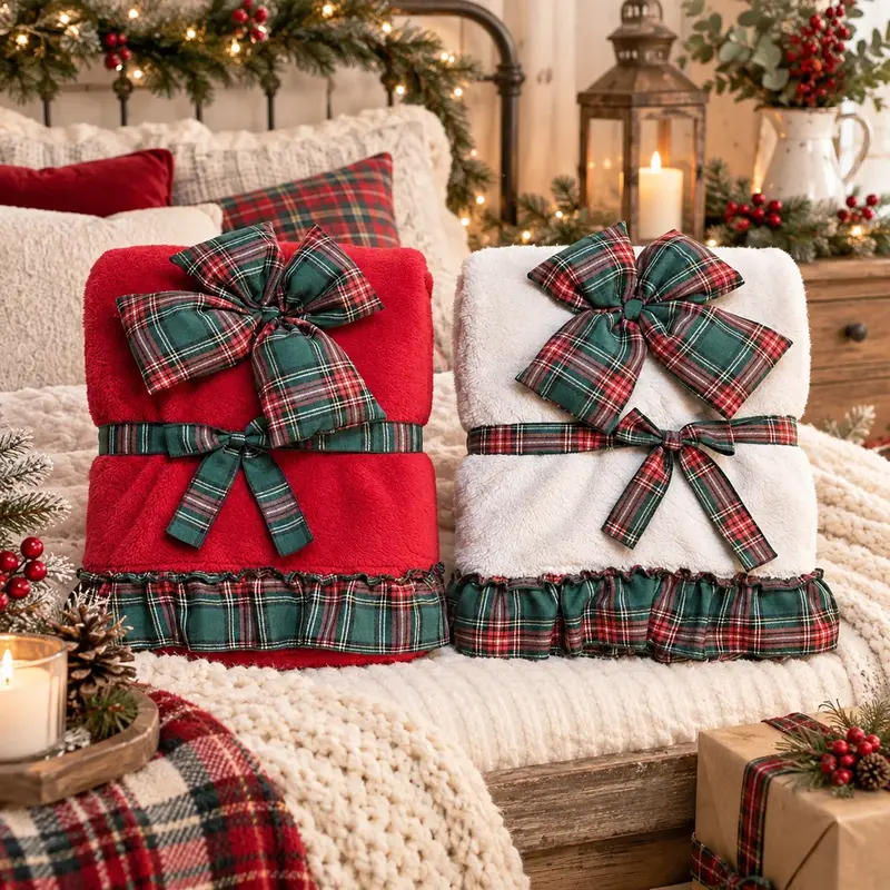 Plaid coperta con fiocco e volant Blanc Mariclo'