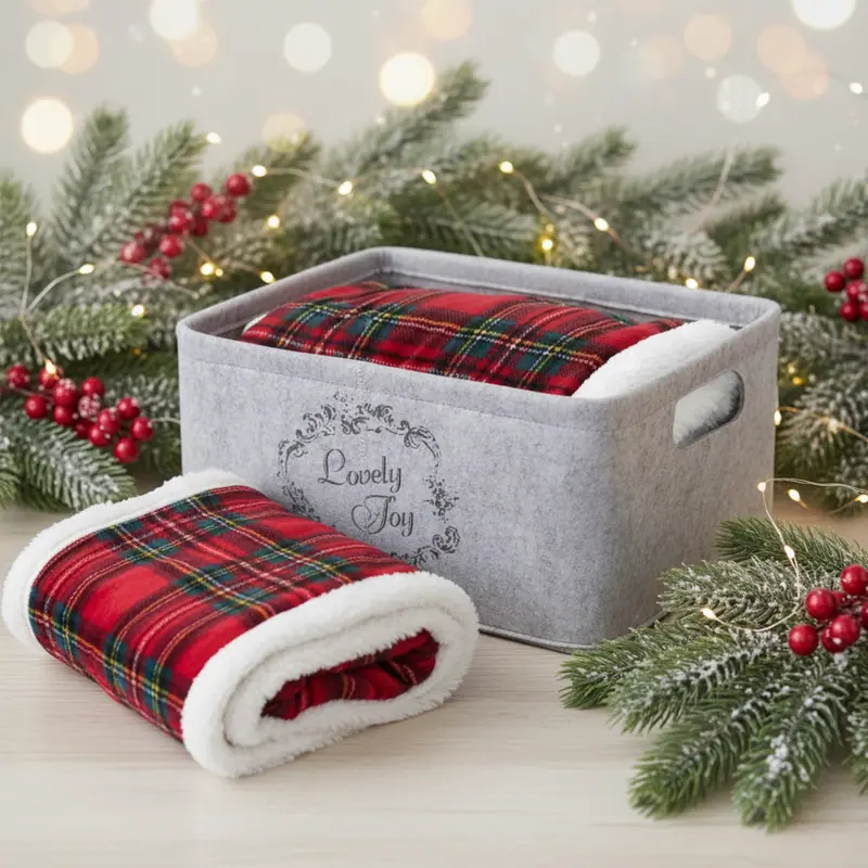 Plaid Tartan Box | Coperta Scozzese con Interno in Pelliccia | Idea Regalo Natale