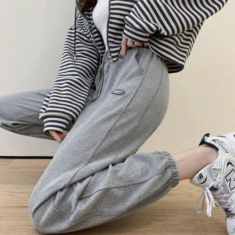 Plus Size Grey Lounge Pants Loose Tie Straight