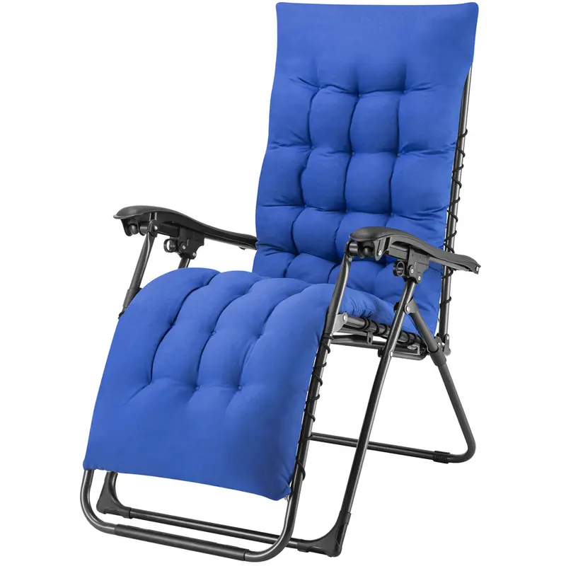 Poltrona da Giardino Pieghevole con Cuscino Imbottito e Struttura in Acciaio Blu