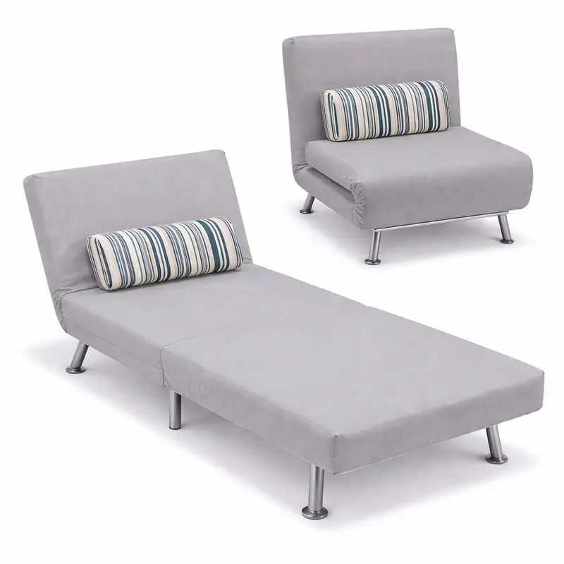 Poltrona Letto 1 Posto Schienale Reclinabile in Metallo e Tessuto 75x73x73 Salvaspazio Grigio Chiaro