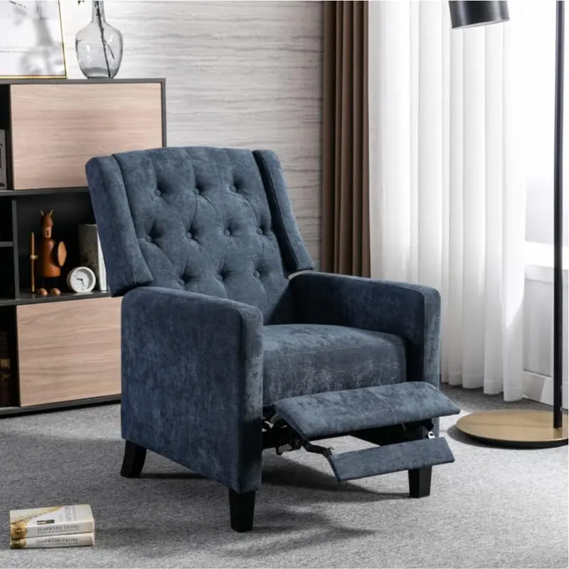 Poltrona Reclinabile Manuale Poggia Piedi Relax Trapuntata con Bottoni Blu