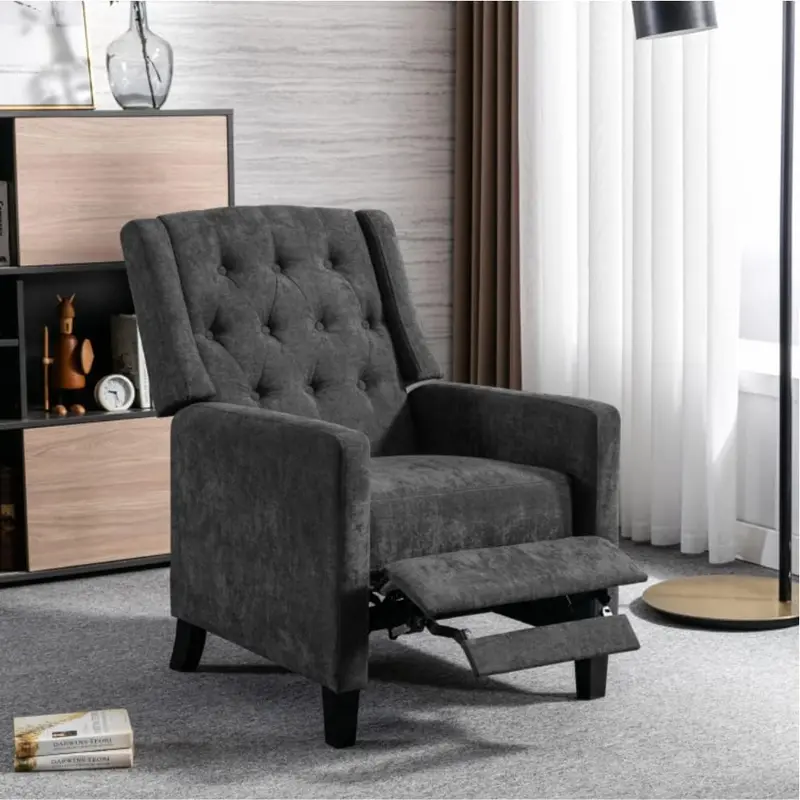 Poltrona Reclinabile Manuale Poggia Piedi Relax Trapuntata con Bottoni Grigio Dark
