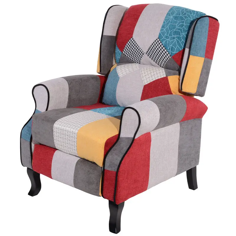 Poltrona Reclinabile Patchwork in Tessuto Vintage Seduta Comoda con Braccioli