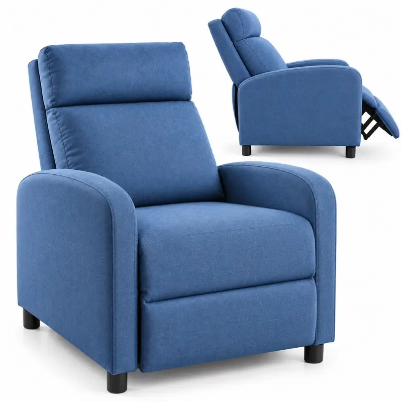 Poltrona Reclinabile Relax con Poggiapiedi in Tessuto Push-Back Ergonomica 150 kg Blu
