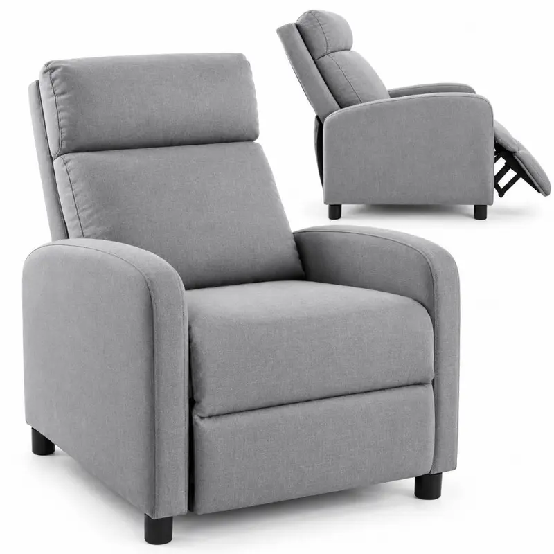 Poltrona Reclinabile Relax con Poggiapiedi in Tessuto Push-Back Ergonomica 150 kg Grigio Chiaro