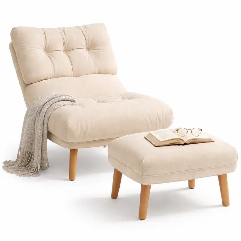 Poltrona Relax Beige con Poggiapiedi Imbottita Ergonomica Moderna