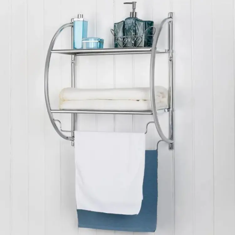 Porta Asciugamani Bagno Mensola da Parete in Acciaio 2Mensole Porta Oggetti Bagno