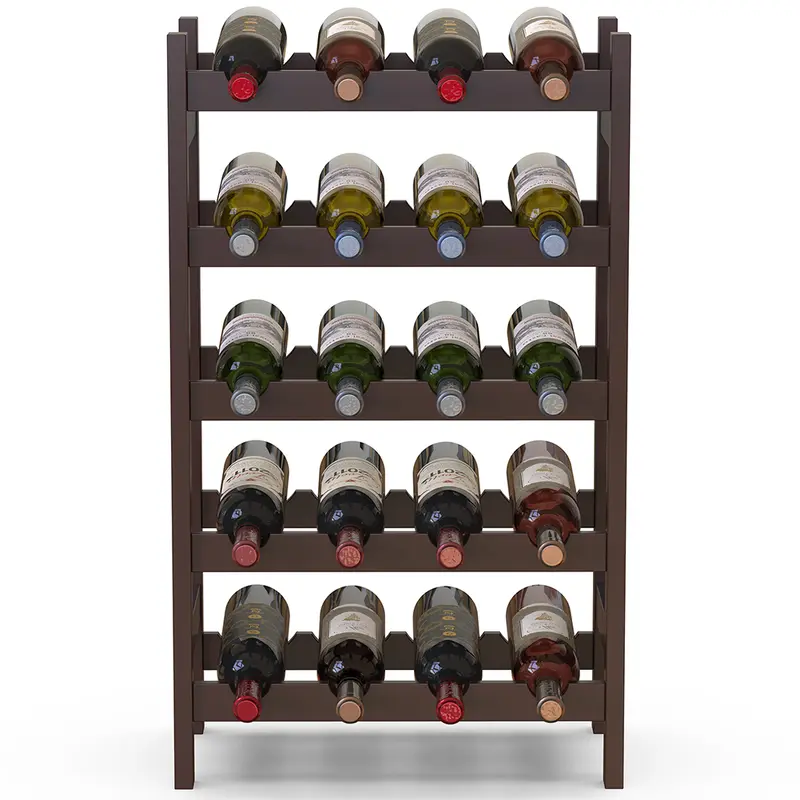 Porta Bottiglie Cantinetta in Legno Bambù 5piani 20 Bottiglie Casa Bar Ristorante Noce