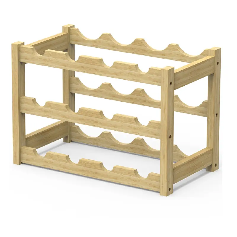 Porta Bottiglie Cantinetta Legno Bambù 3Piani 12 Scomparti 43.5x24 H30cm Casa Bar