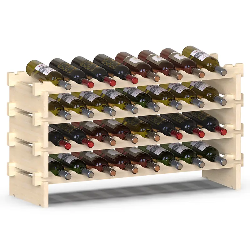 Porta Bottiglie Cantinetta Legno di Pino 4Piani 32 Scomparti 90x30 H54cm Casa Bar
