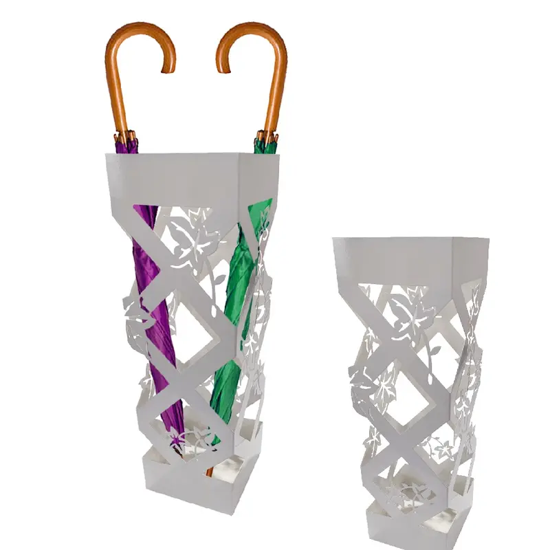 Porta Ombrelli Decorato H. 49 cm Metallo Verniciato Bianco Uso Interno Esterno