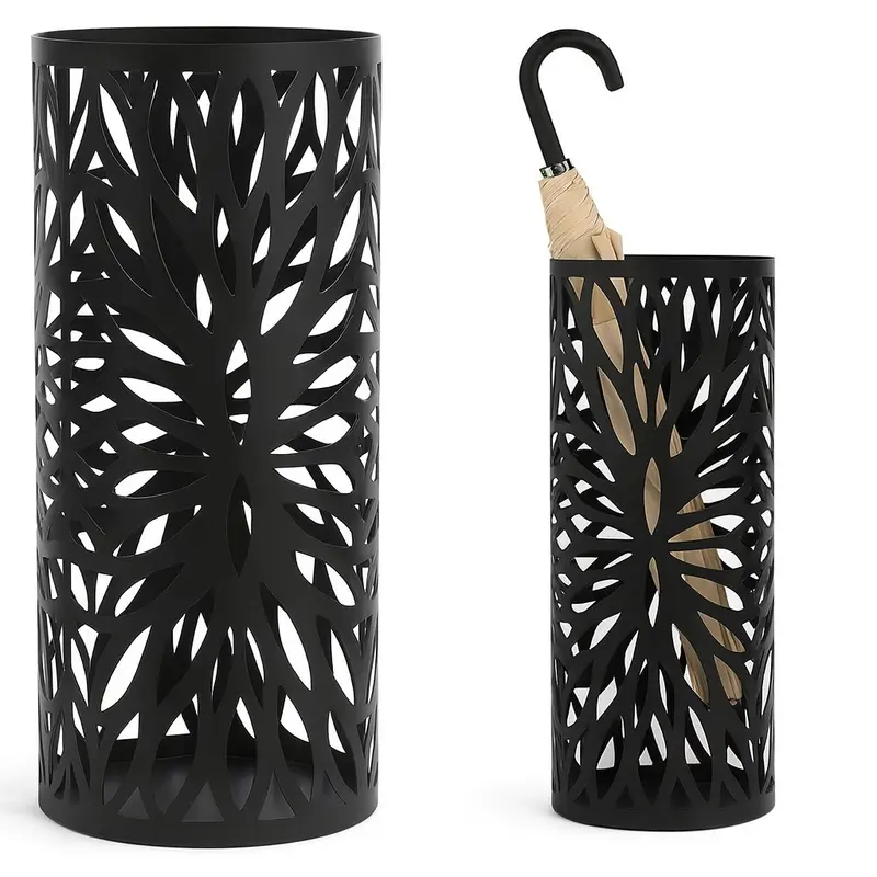Porta Ombrelli Decorato H. 49 cm Metallo Verniciato Interno Esterno con Vaschetta Salvagoccia