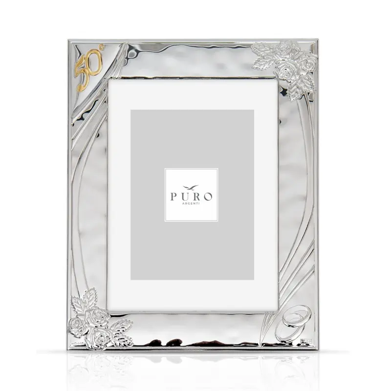 Portafoto Argento 50° Anniversario Rose Linea Puro Spalla Legno