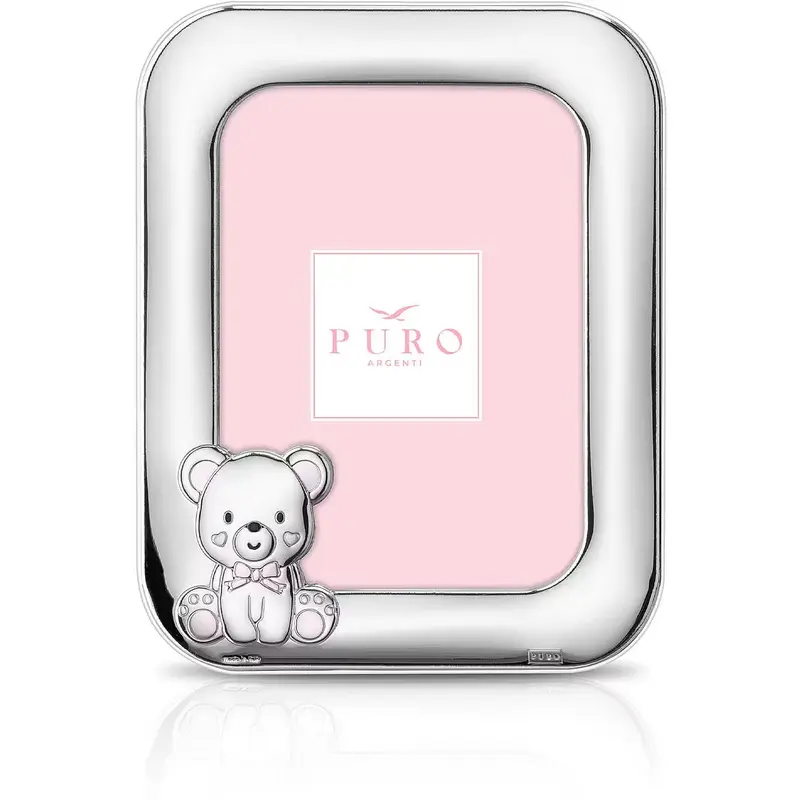 Portafoto Argento Orsetto 9x13 cm Rosa Linea Puro Bambini