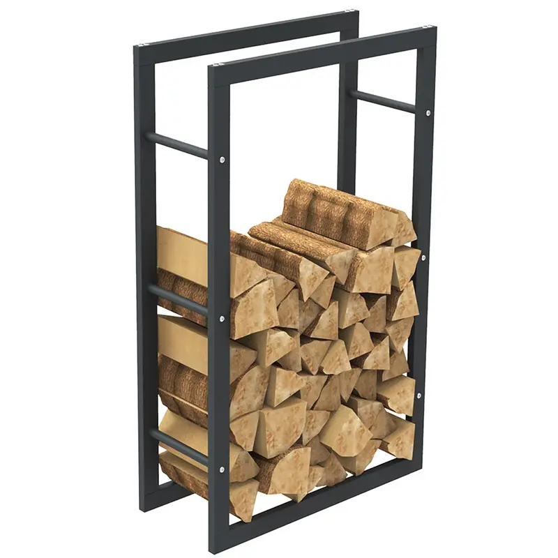 Portalegna in Metallo Interno Esterno Legnaia Camino Stufa 100x60x25cm Nero