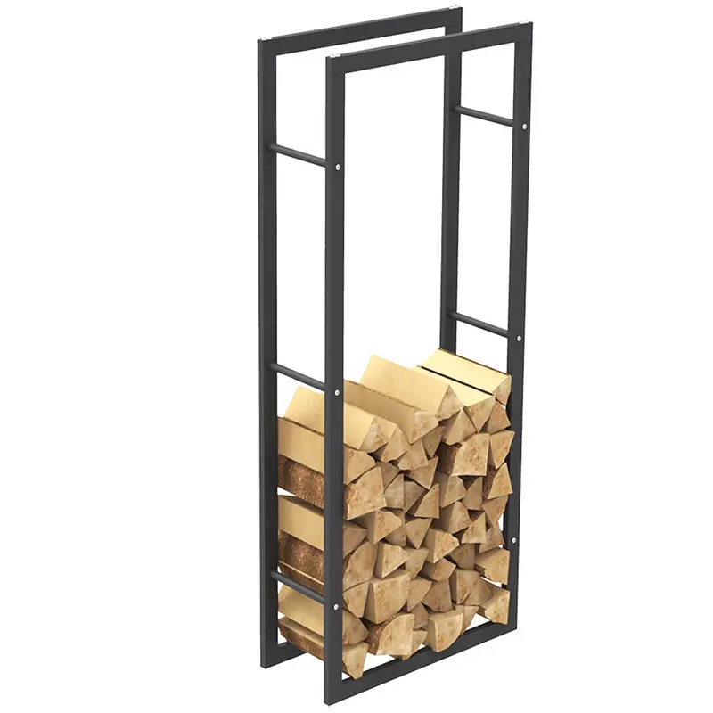 Portalegna in Metallo Verniciato Porta Legna Interno Esterno 150x60x25cm Nero