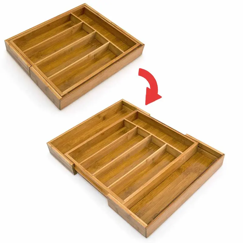 Portaposate Estensibile da Cassetto Cucina Porta Posate in Legno Bambù 37x31cm
