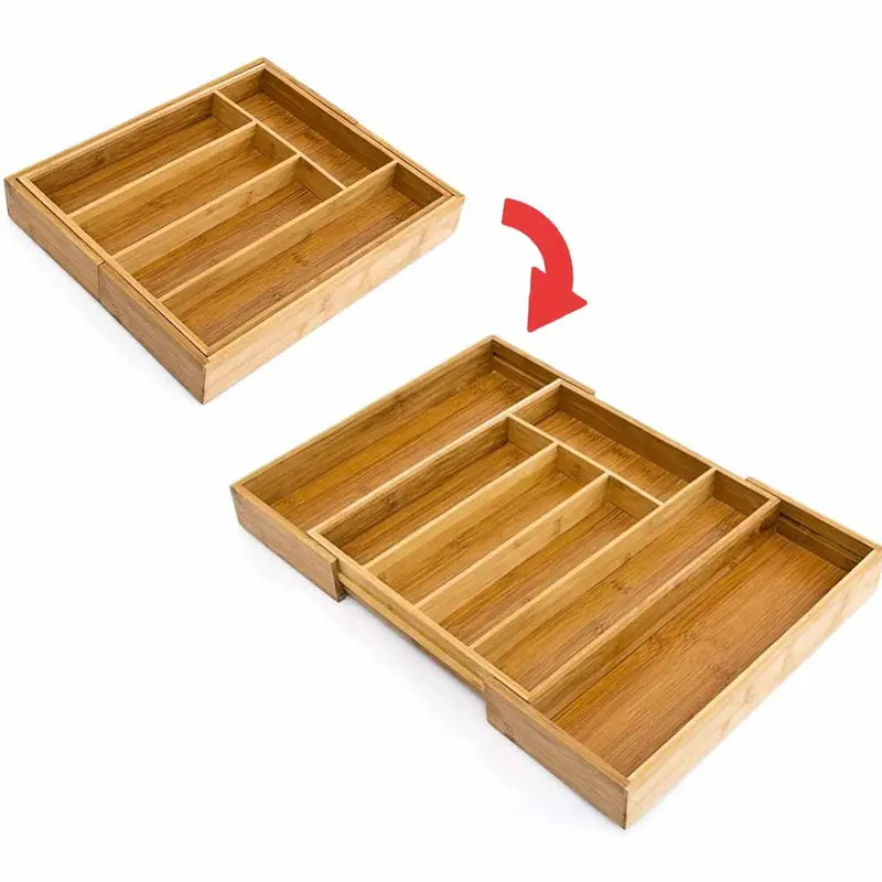 Portaposate Estensibile da Cassetto Cucina Porta Posate in Legno Bambù 46x30cm