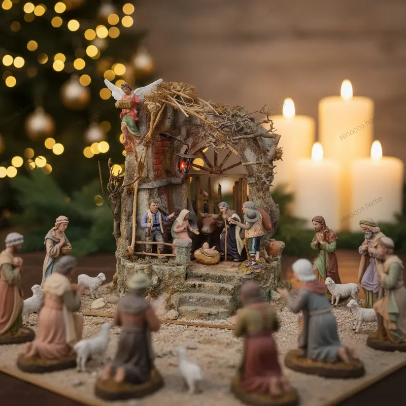 Presepe 360° con pastori in terracotta