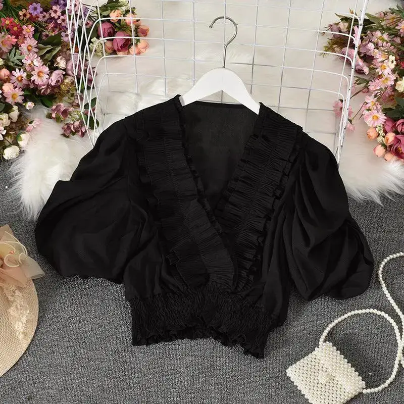 Puff sleeve chiffon shirt