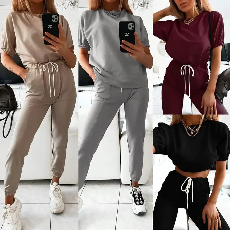 Puff sleeve short sleeve 2 piece set