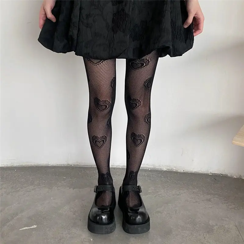 Pure Desire Style Hollowed Heart Shape Retro Cute Wild Romper Fishnet Stockings