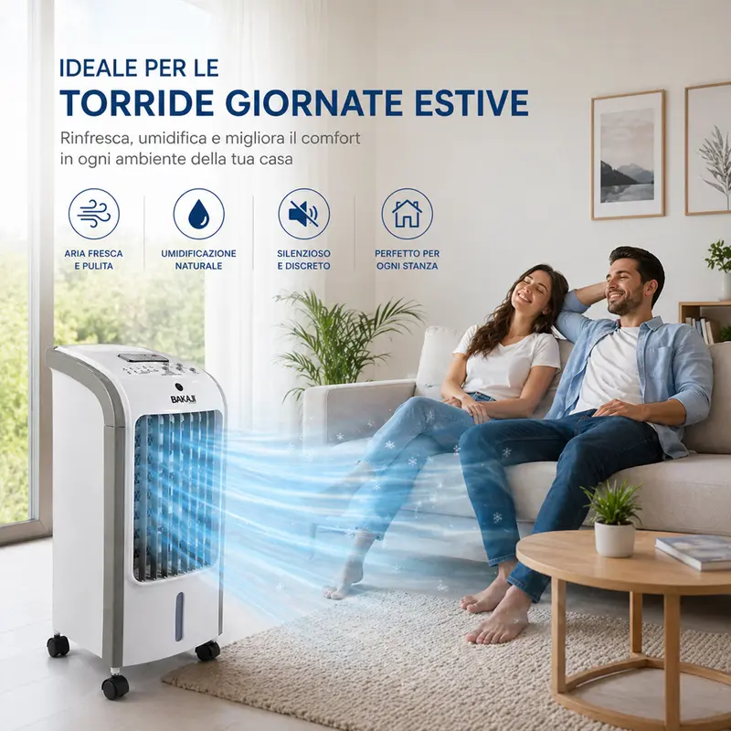 Raffrescatore Aria 80W 4LT Ventilatore Umidificatore con Telecomando