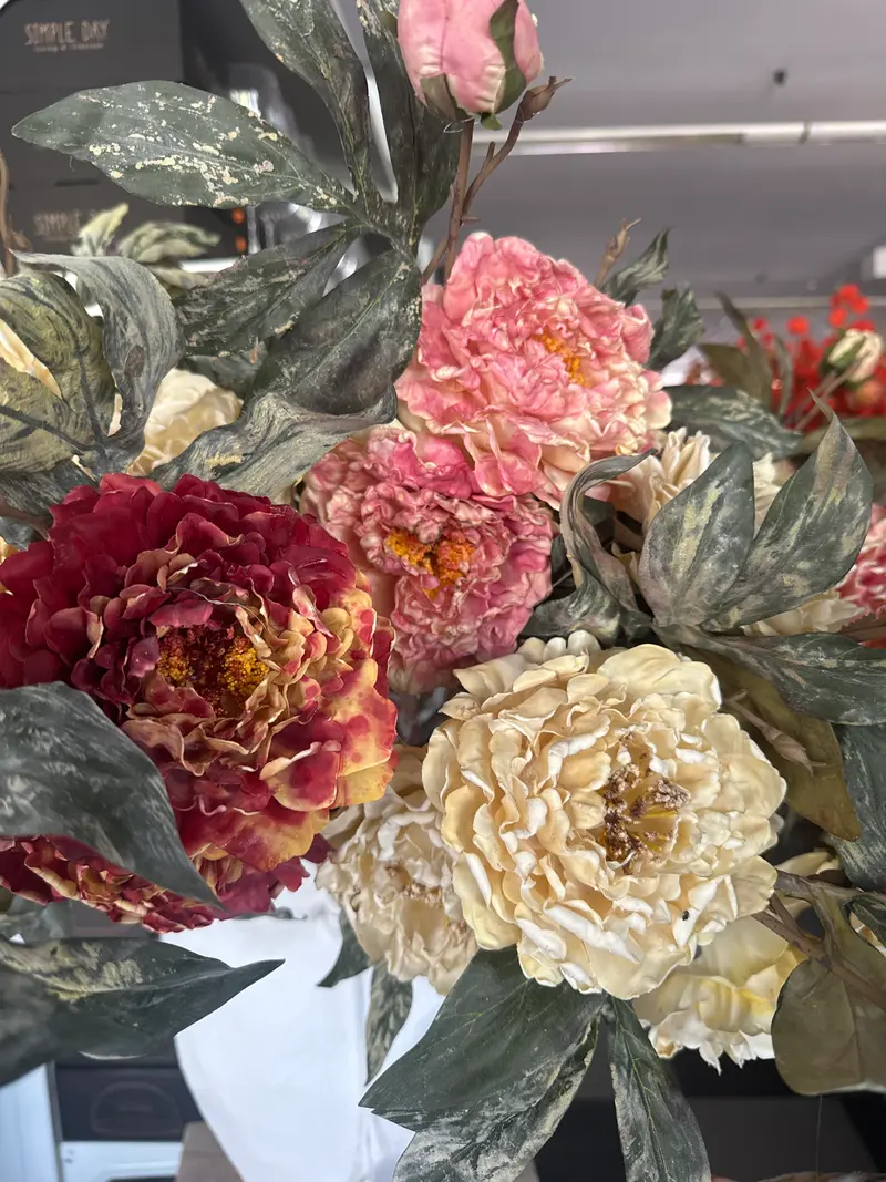 Ramo Peonia con 2 Fiori e 1 Bocciolo H.82cm - Colori