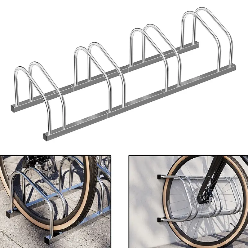 Rastrelliera Parcheggio Bici 4 Posti in Acciaio 33x27x100 cm Silver