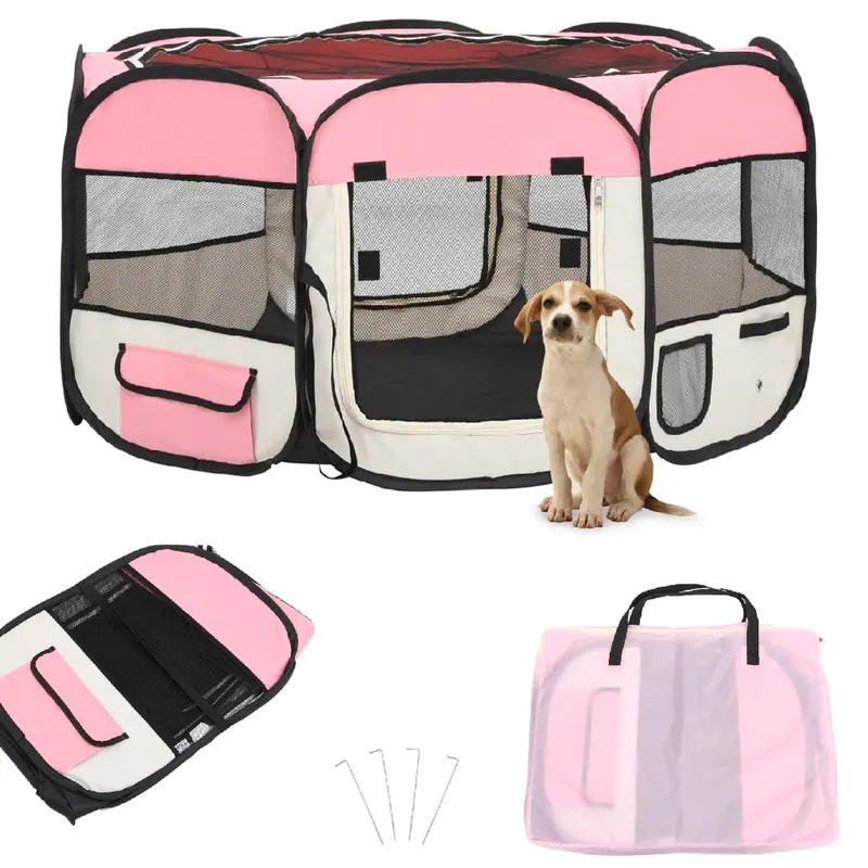 Recinto Box Per Animali Domestici 125x125cm Cuccia Pieghevole Salvaspazio con Borsa