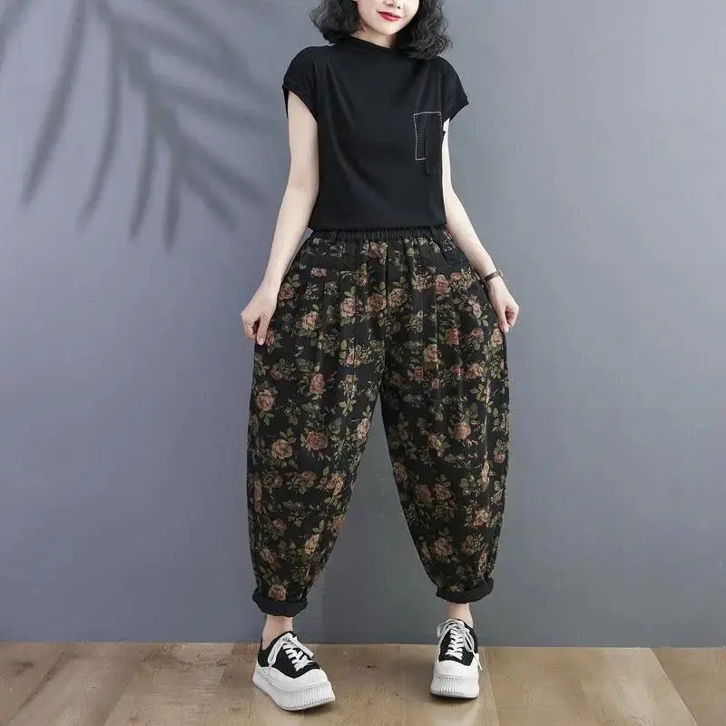 Retro Printed Harem Jeans Loose Plus Size
