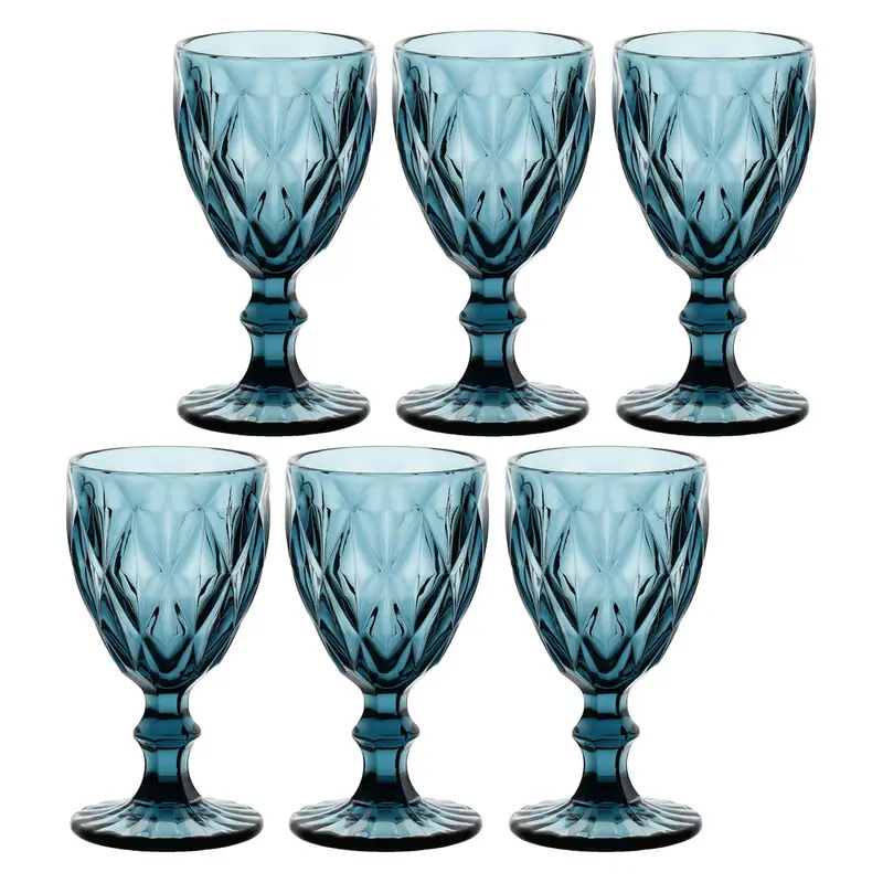 ROSE & TULIPANI MILANO Set 6 calici in vetro "Blue Diamond" 250 ml