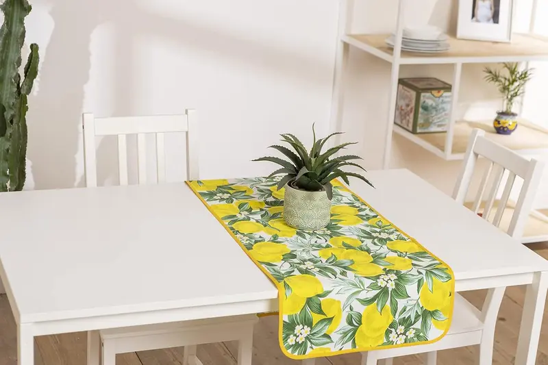 Runner da Tavola Linea Limoni 40x140 cm Design Country in Misto Cotone Fresco e Mediterraneo