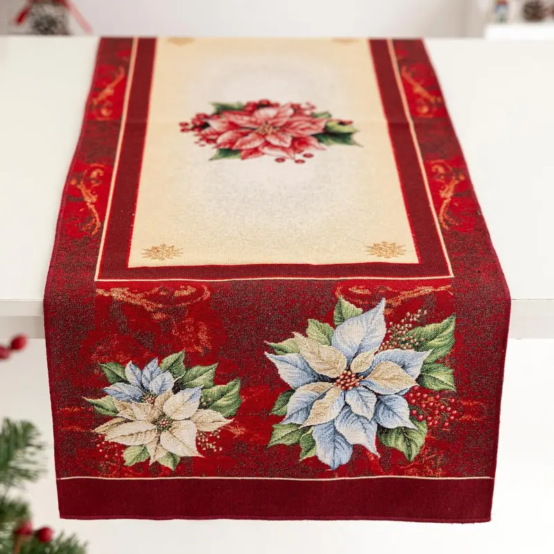 Runner Natalizio Red Star 40x140 cm Rettangolare Jacquard Gobelin Decorazione Natalizia Elegante Made in Italy