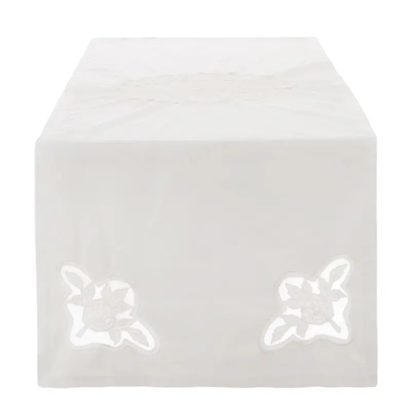 Runner ricamato bianco cotone e pizzo Blanc Mariclo'