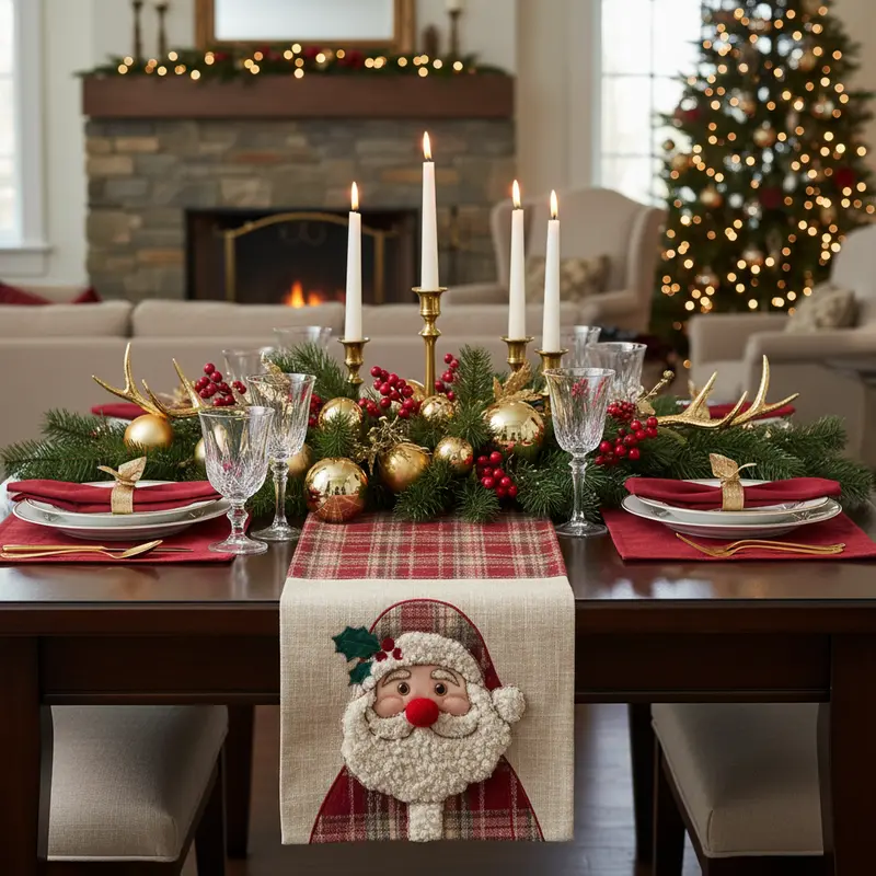 Runner Ricamo a Rilievo Babbo Natale 50x150