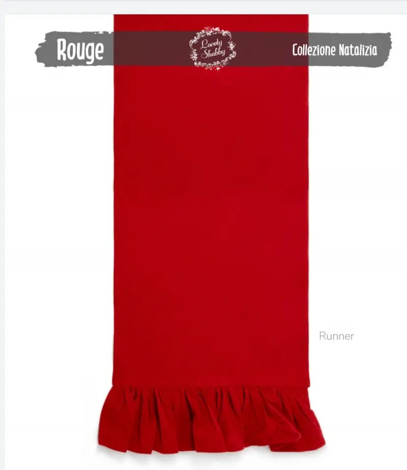 Runner rosso natalizio con volant cotone