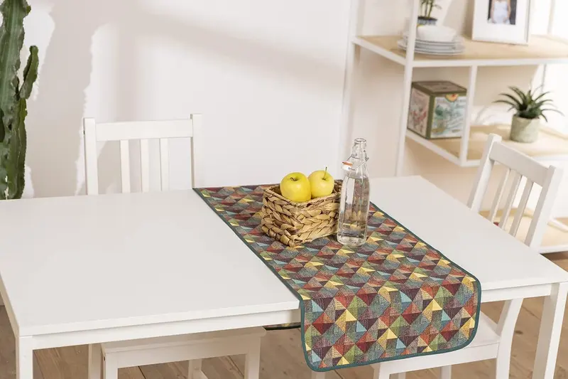 Runner Tavola Shabby Country con Motivo a Rombi Centrotavola Elegante per Soggiorno Cucina Salotto o Ingresso 140x40 cm