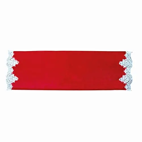 Runner velluto 40x129 rosso con pizzo rebrodè Cometa