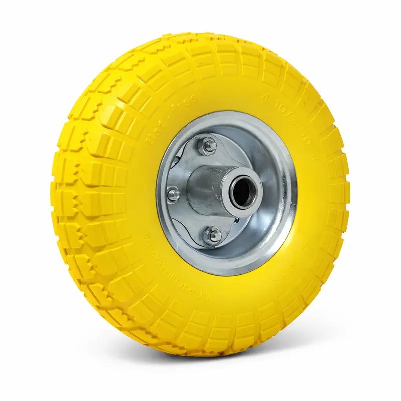 Ruota Piena Antiforatura PU 25 cm Carriola Carrello Asse Decentrato Gialla