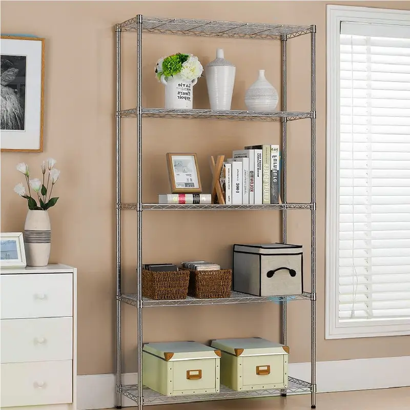 Scaffale 5 Ripiani Acciaio Inox 90x45H180cm Regolabile Libreria Mensole Multiuso