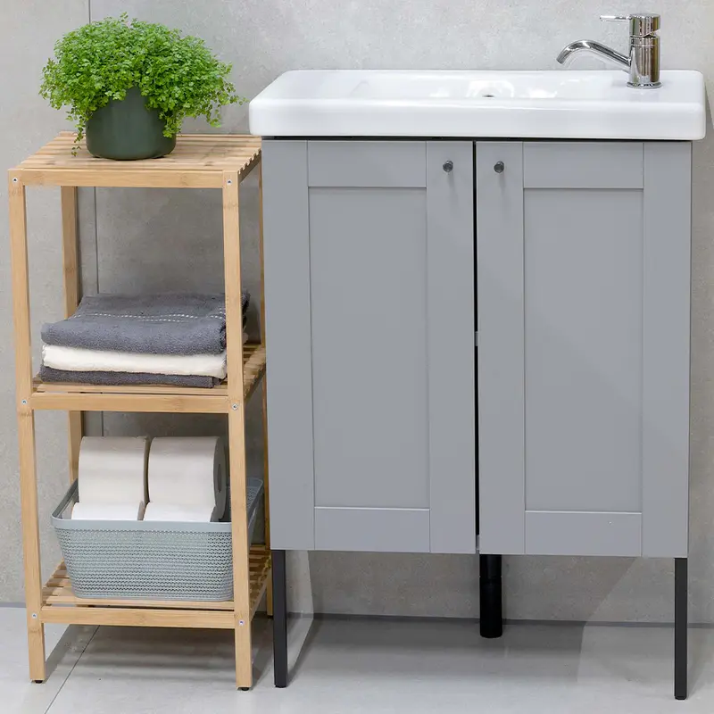 Scaffale a Colonna da Bagno 3 Ripiani Legno Bambù Organizer 33x32x77.5cm